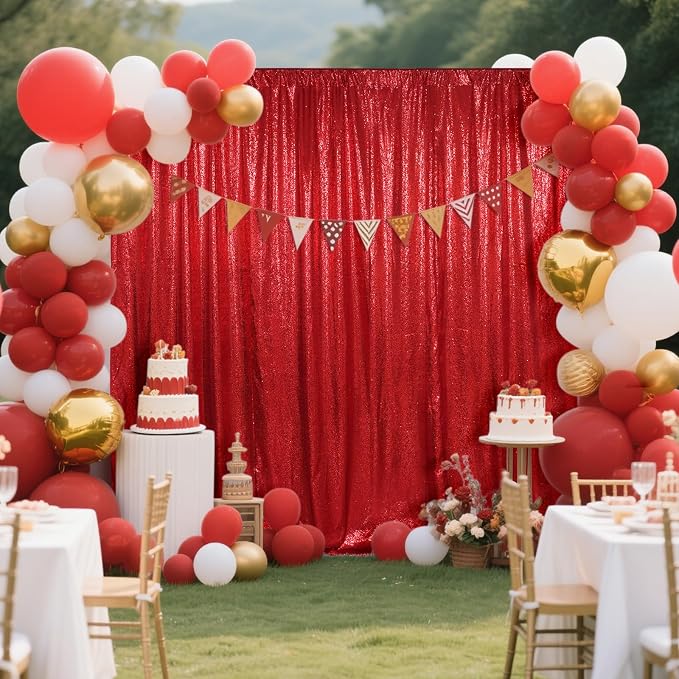 SquarePie 6x8ft Red Sequin Backdrop, High Density Non-Transparent Glitter Curtain for Photography, Birthday, Wedding Party Decorations, Thick Solid Background with 4" Rod Pocket, 1 Panel - Image 3