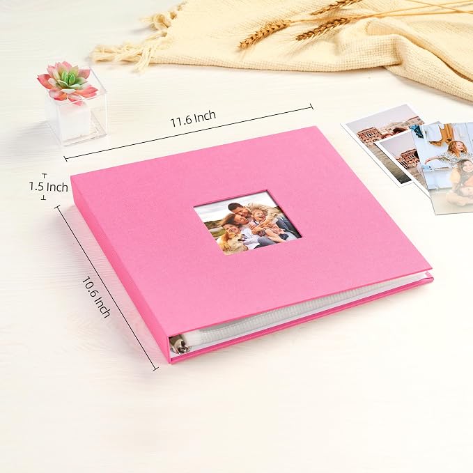 Mublalbum 10x10 Inch 3 Ring DIY Scrapbook Photo Album 80 Pages, Pink | 3 Ring Binder Scrapbook, Linen Cover, 40 Plastic Sleeves 80 Pages, Memory Book for Wedding, Baby, Family, DIY Projects - Image 2