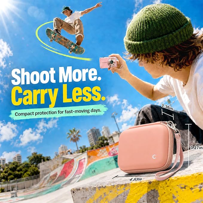 Comecase Camera Case for Kodak PIXPRO FZ55/FZ45/ for CAMKORY, Tiffany Pink | Hard EVA Shell, Padded Divider and 2 SD Card Slots Organize a Compact Camera, Charger and Cable for Travel. Case Only. - Image 9