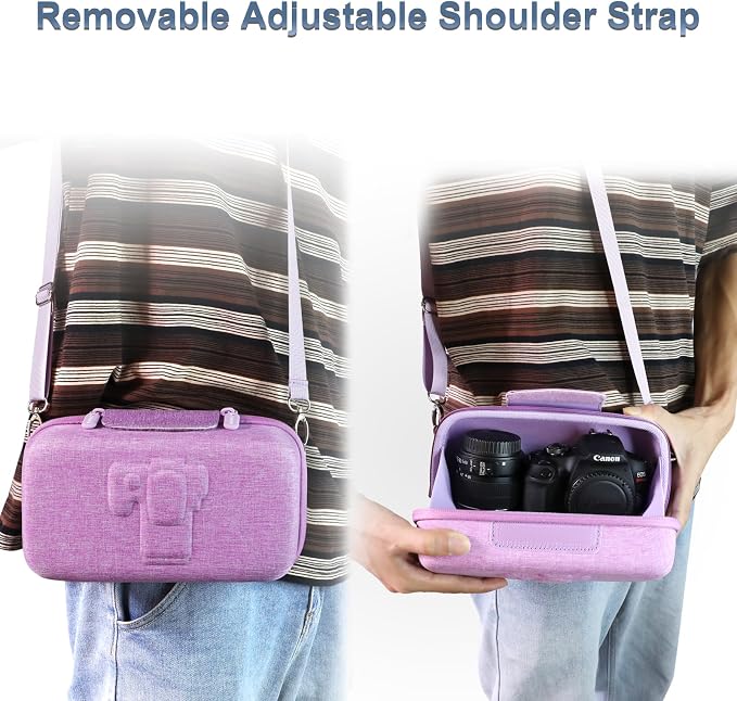 Case for Canon EOS Rebel T7/R50/R100 DSLR SLR Camera and 18-55mm Len Purple | Hard Carrying Travel Case for Canon EOS Rebel T7/R50/R100/R50 V/T6/R8/R10/RP/SL3/R5/T100 DSLR SLR Camera and 18-55mm Len - Image 7