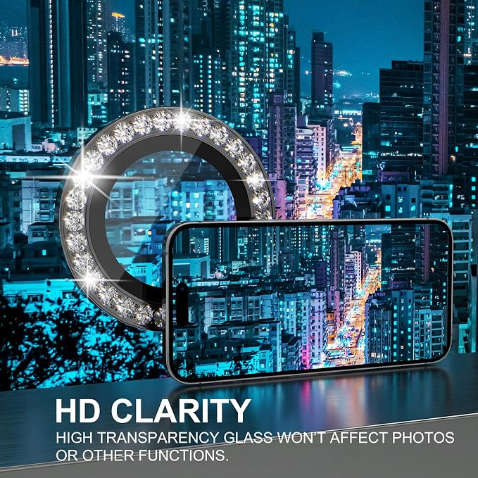 Choiche for iPhone 14 Pro/iPhone 14 Pro Max Camera Lens Protector | Ultra HD, Bling 9H Tempered Glass Camera Cover Screen Protector Metal Ring Decoration Accessories (Diamond-Black) - Image 5