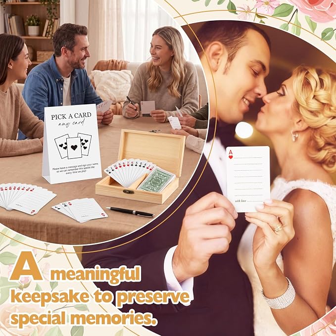 AceOrbit 57 Pack Green Wedding Guest Book Playing Cards Set with Wooden Box | Wedding Signing Guestbook Alternative Personalized Blank Deck of Cards for Garden Guest Reception Vegas Bridal Shower Games - Image 5