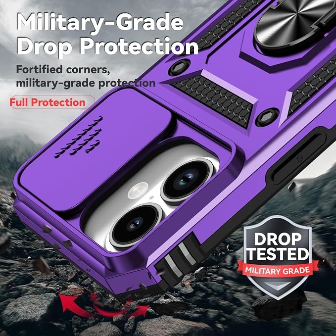 HNHYGETE for iPhone 17 Case with Screen Protector: [Military Grade 20ft. Drop Tested] Slide Camera Cover Ring Shockproof Protective Phone Case for - iPhone 17 (Purple) - Image 3