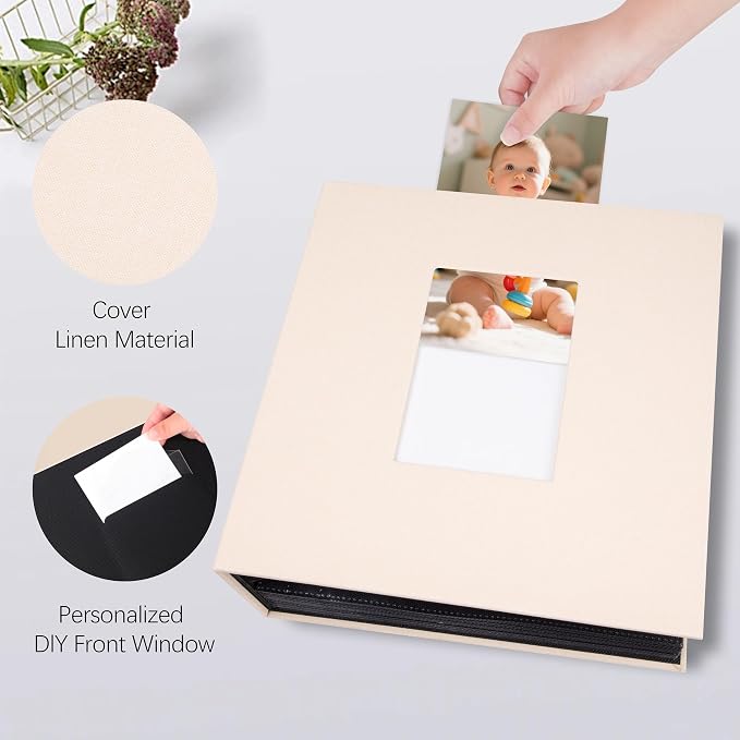 Aevdor Large Capacity 8x10 Photo Album, 200 Photos, Linen Cover, Beige | Black Inner Pages, Vertical 8x10 Layout, Clear Pockets for Photos, Artwork, Postcards & Drawings - Image 5