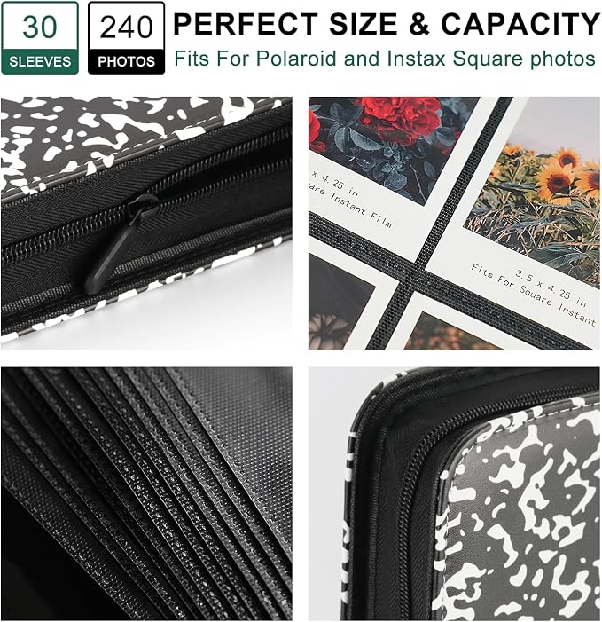 Large Polaroid Photo Album Binder, 240 Pockets. Speckles | Fits Polaroid i-Type, 600, SX-70 and Instax Wide 3.5x4.25 films. Acid-free pages protect photos for long-term storage. - Image 4