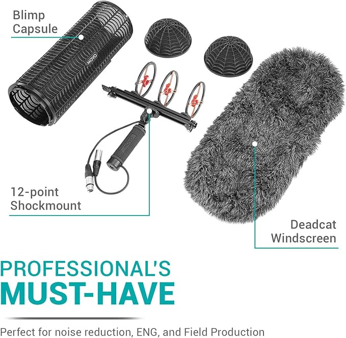 Movo BWS1000 Blimp Wind & Vibration Protection System for Shotgun Microphones - Features 12-point Internal Shockmount, Integrated XLR Cable, Furry Deadcat Windscreen & Grip Handle with Boom Attachment - Image 2