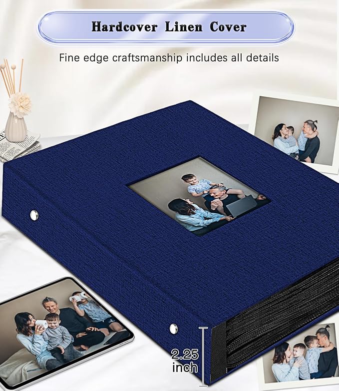 Ejblfe Photo Album 4x6,Linen Cover Slide-in Photo Album Book Can Holds 600 4x6 Photos with 60 Black Sheets for Family,Wedding,Baby and Holiday Pictures (Dark blue) - Image 5