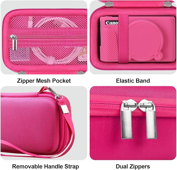 BOVKE Hard Case+Silicone Cover for Canon PowerShot SX740 HS Camera, Rosered | SX740 SX730 Digital Camera Shockproof EVA Storage Bag & Soft Silicone Protective Case with Removable Lens Cover, Wrist Strap - Image 5