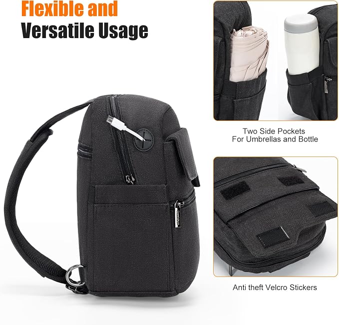 Cwatcun Camera Sling Bag Compact Small Camera Case, Waterproof Canvas Crossbody Camera Bag with Rain Cover, Travel Photography Bag for Canon, Nikon, Sony, Fuji DSLR/SLR/Mirrorless Cameras, Lens | Fits 1DSLR+1lens +7.9"iPad +6.1"phone. Travel Photograph... - Image 6