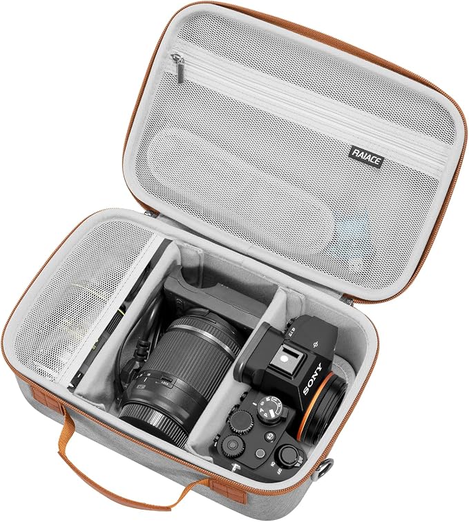RAIACE Hard Case Compatible with Sony Alpha 7 II III IV/7R V Camera, for Nikon, for Canon, for Pentax and More. Large Capacity With Mesh Pocket for Lens, Charger, Cables, Cards and Accessories.-Gray - Image 8