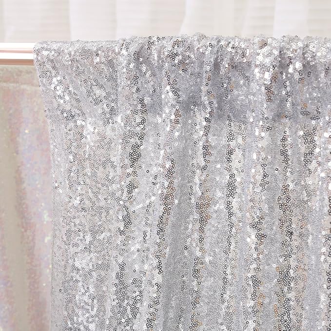 Poise3EHome 5FT x 7FT Silver Sequin Photography Backdrop Curtain for Party Decoration, Silver - Image 5
