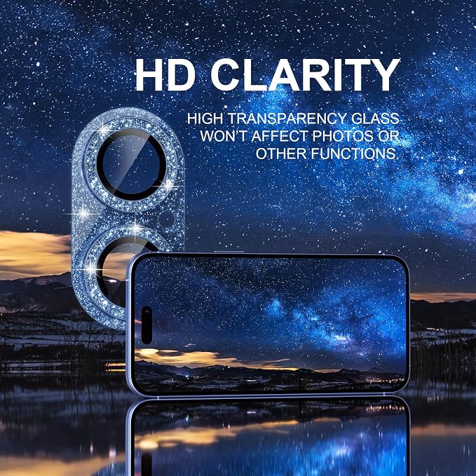 Choiche for iPhone 16/16 Plus Camera Lens Protector, Glitter-Ultramarine | Bling Metal Camera Cover with 9H Tempered Glass Lens Screen Protector Accessories, Strong Adsorption, Case-Friendly - Image 5