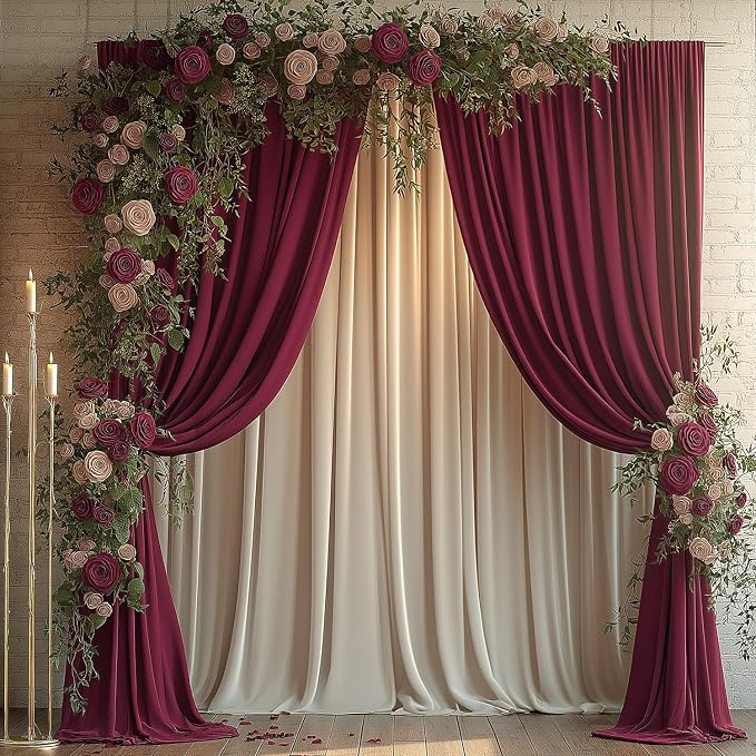 ESGOTBME 20x10ft Wrinkle Free ‌Burgundy Backdrop Curtain for Parties Soft Fabric Drapes Wedding ‌Curtain Backdrop for Birthday Party Decorations Background for Photography 5x10ft, 4 Panels - Image 9