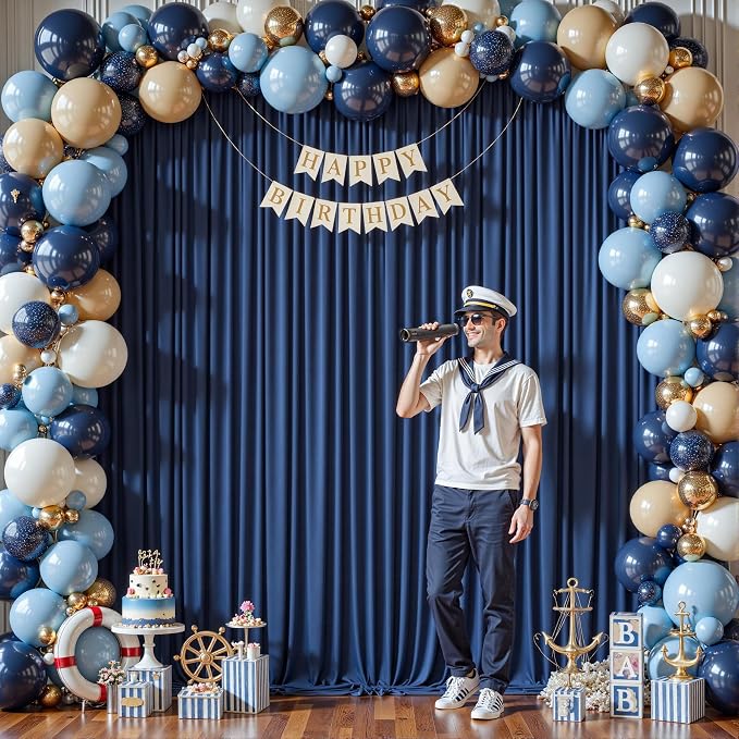 16ftx10ft Wrinkle Free Navy Blue Backdrop Curtain - 10 Feet Photography Backdrop Drapes, Silky Polyester Back Drop Cloth for Wedding Baby Shower Balloon Arch Background - Image 2