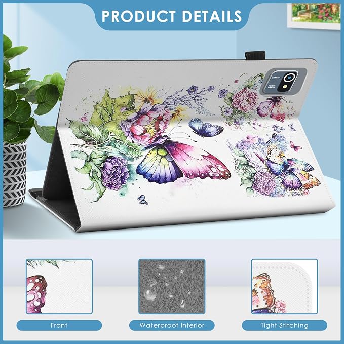DETUOSI Universal 10.1 inch Tablet Case,Scratch Resistant | For ECOPAD ‎TH-KK12C,URAO X109,Aiprotablet C20e,Folio Leather Protective Cover,2-Angle Viewing Stand,3 Card Slots,Butterfly - Image 7