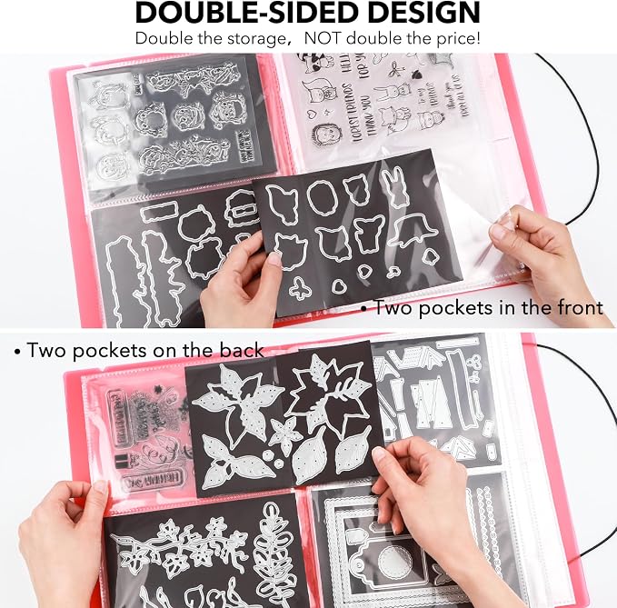 2 Pack Large Sticker Photo Storage Album, Stamp & Cutting Dies Storage Book Organizer Folder for Cards Storage DIY Scrapbooking Card Making Supplies 20 Pages 80 Pockets/Pack (Clear + Green) - Image 6