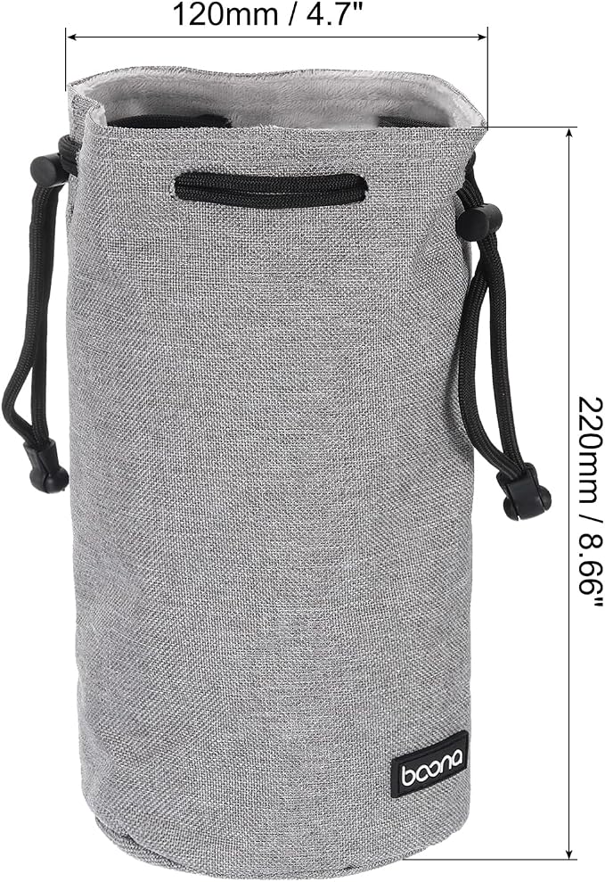 PATIKIL Soft Drawstring Lens Case, Lens Pouch Bag with Cotton Pad 4.7" OD Thick Fleece Cloth Camera Lens Bag for SLR Lens Water Cups, Grey - Image 2