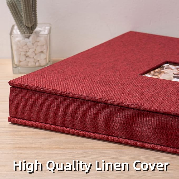 HoneyTolly Large Photo Album Self Adhesive, DIY Scrapbook Album for 600 Photos, 13"x12.6" 120 Pages Linen Cover Memory Book(Red) - Image 2