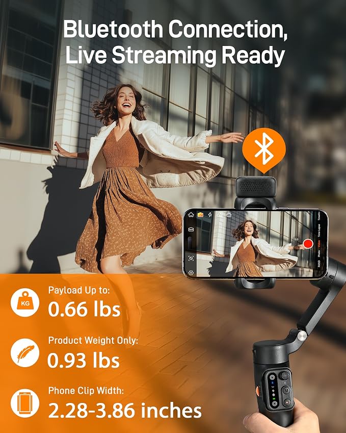 hohem iSteady X3 3-Axis Gimbal Stabilizer for iPhone & Android, Black | Detachable Remote, iSteady 8.0 Anti-Shake, Tripod & Extendable Rod, Magnetic Fill Light, AI Tracking, Foldable 0.93lb Design - Image 7