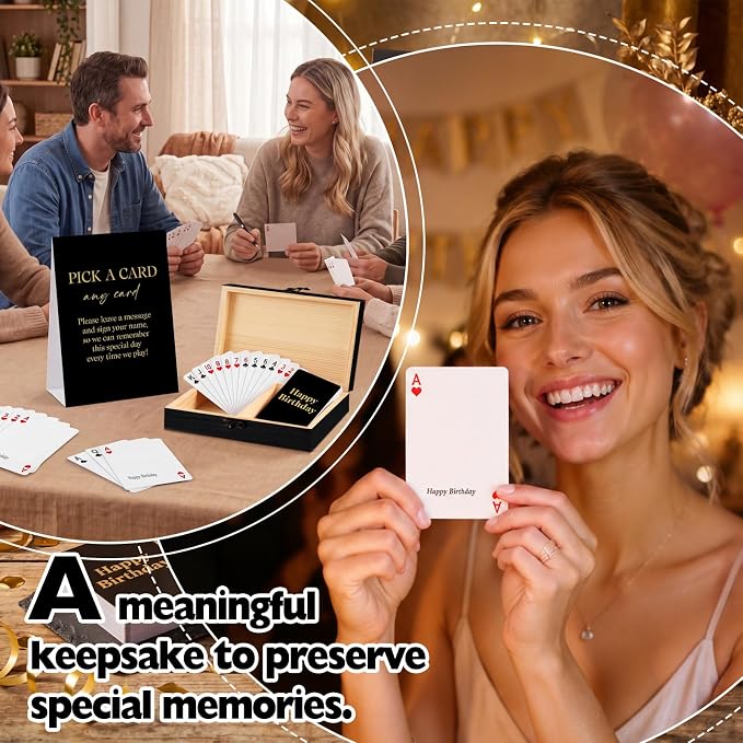 AceOrbit 57 Pack Birthday Guest Book Playing Card Set with Black Wooden Box | Signing Guestbook Alternative Personalized Blank Deck of Cards for Guest Reception Birthdays Celebration Party Games Favors - Image 5