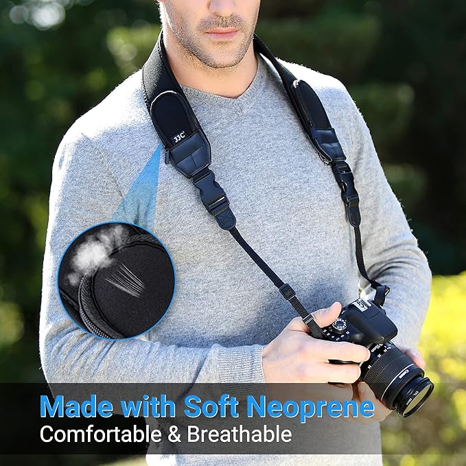 JJC DSLR Camera Neck Strap, Neoprene Strap for Canon Nikon Sony w/Pockets | Shoulder Strap with Quick Release, Adjustable, for Canon Rebel T7 EOS R50 R6 R5 5D 6D Nikon D850 D7500 D5600 D3500 - Image 2
