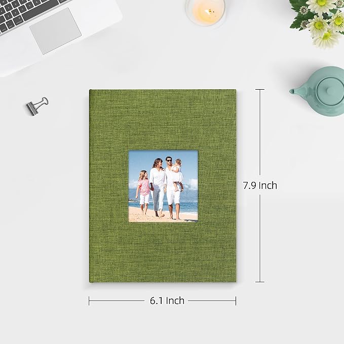 Mublalbum 2 Pack Small Photo Album 5x7, 52 Pockets, Linen Cover,Green | Linen Cover with Display Window, 52 Vertical Pockets, Portable Mini Picture Book for Artwork Postcards, Picture Storage - Image 2