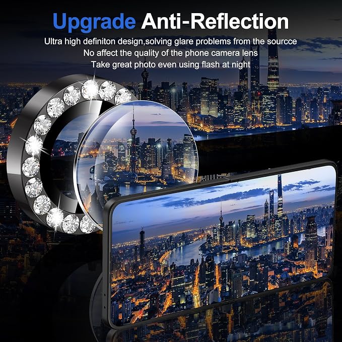 for Samsung Galaxy Z Flip 7 Camera Lens Protector, Individual Metal Ring Tempered Glass Lens Cover, [Strong Adsorption] Scratch Resistant Ultra-Thin HD Clear Lens Cover, 1 Set-Black Diamond - Image 4