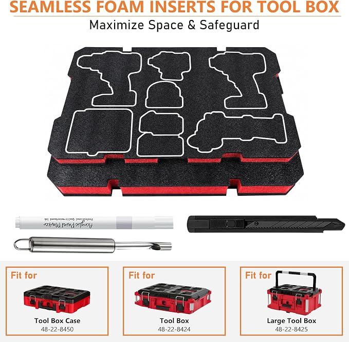 2-Pack Foam Inserts for Milwaukee Packout 48-22-8424, Customizable Polyethylene Tool Box Foam for Hard Case Storage, Shadow Board ToolBox Organizer Sheet with Marking and Cutting Tools - Image 3