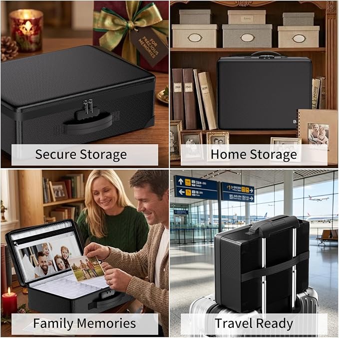 ENGPOW Fireproof 5200°F Photo Storage Box with 16 Inner 4" x 6" Photo Case(Clear), Photo Organizer with Lock, Portable Acid-Free Photo Keeper Safe Storage with Handles for Home, Office, Travel - Image 5