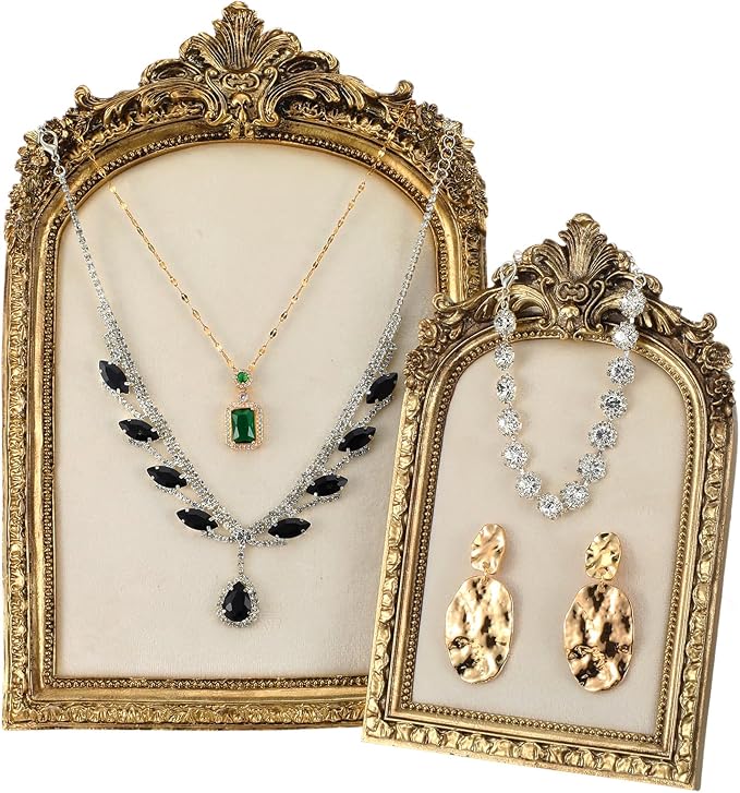 2pcs Gold Resin Jewelry Display Stand,Vintage Jewelry Holder Photo Frame Earring Holder,Velvet Necklace Tray Resin Jewelry Photography Props or Jewelry and Collectibles by Unknown