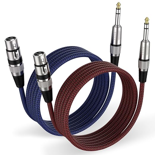XLR Female to 1/4 Inch Cable 10ft 2Pack, Nylon Braided Microphone Cable 6.35mm TRS to XLR Female Balanced Cable Compatible with Shotgun Microphone, Recording Studios and More by FURUI