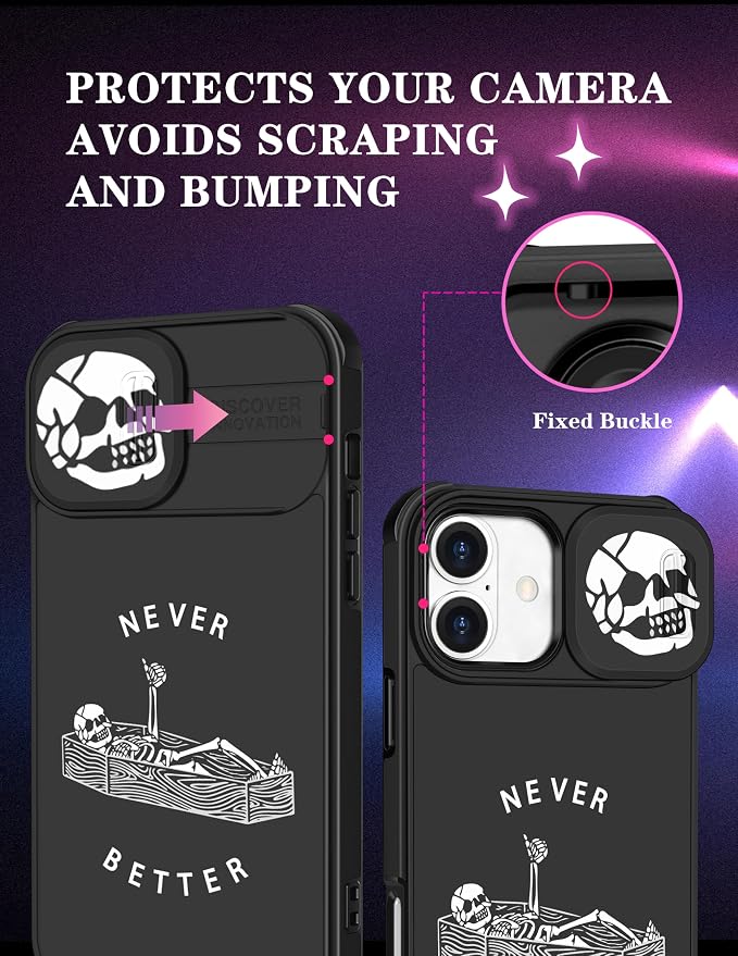 for iPhone 16 Plus Case - Women Men Cute Phone Cover Girly Cool Fancy Unique Aesthetic Design Slide Camera Cover Protective Case for Apple for iPhone 16 Plus,Lying Skuul - Image 3