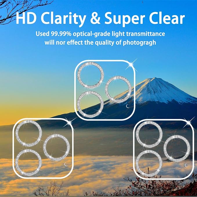 3 Pack Dengduoduo Tempered Glass Camera Lens Protector for iPhone 14 Pro 6.1" & iPhone 14 Pro Max 6.7", Glitter Bling Diamond, Ultra HD, 9H Hardness, Anti-Scratch, Case Friendly, Easy to Install [No Affect on Night Shots] - Image 3