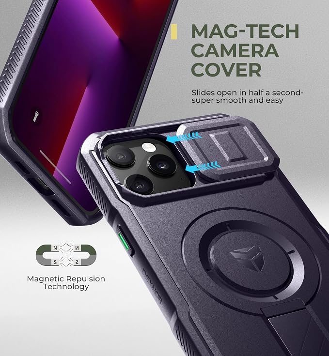 Dexnor for iPhone 13 Pro Max/12 Pro Max Case with Slide Camera Cover & Adjustable Kickstand, Compatible with MagSafe, Rugged Shockproof Bumper Cases Magnetic Protective Cover,6.7 inch,Phantom Purple - Image 4