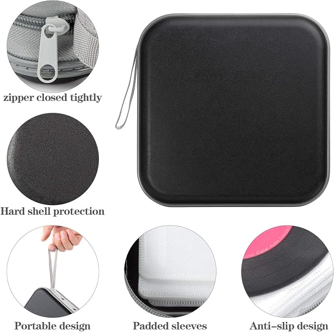 alavisxf xx CD Case, 48 Capacity Hard Plastic Zipper Disc Wallet for Car | DVD Holder, Portable Hand Strap, Anti-Slip Sleeves, Scratch-Resistant Sleeves, Disc Storage Organizer, for Home Office Travel - Image 2