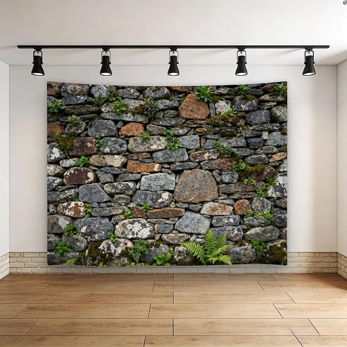 7x5ft Fabric Vintage Brick Stone Wall Backdrop Stone Wall Greenery Banner for Photo Background Wedding Kids Birthday Photo Studio Vinyl Prop by Dormirpilow
