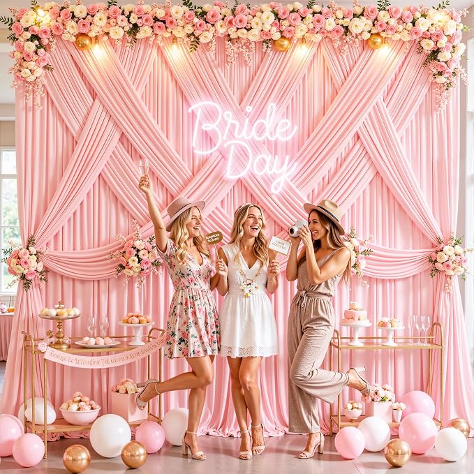10x12 Blush Pink Backdrop Curtains for Wedding Party Wrinkle Free Backdrops Curtain Drapes Fabric Decorations Photo Back Drop Cloth for Baby Shower Photography Stage Reception 5ft x 12ft,2 Panels - Image 3