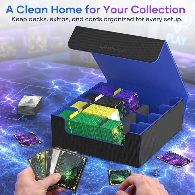 Mlikero Trading Card Storage Box, Bulk Card Storage for 2400+ Sleeved Cards, PU Leather Magnetic Closure Card Organizer with 10 Dividers & 4 Foam Stoppers, Fit for MTG, TCG and Sports Cards (Blue) - Image 2