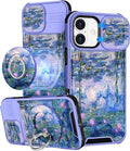Buleens for iPhone 16 Case 6.1 Inch - with Ring Stand & Camera Cover Aesthetic Cute Designed for Women Girls Girly Pretty Kawaii Blue Water Lily Teens Phone Case for iPhone 16 Compatible with Magsafe by Buleens