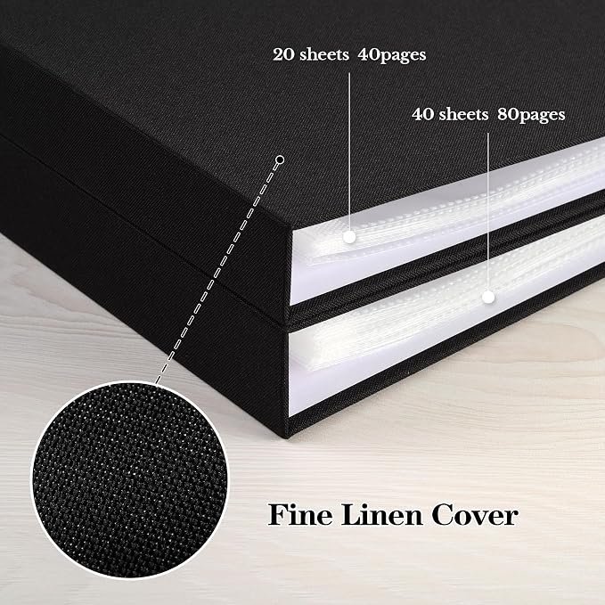 Mublalbum 10x10 Inch 3 Ring DIY Scrapbook Photo Album 80 Pages, Black | 3 Ring Binder Scrapbook, Linen Cover, 40 Plastic Sleeves 80 Pages, Memory Book for Wedding, Baby, Family, DIY Projects - Image 6