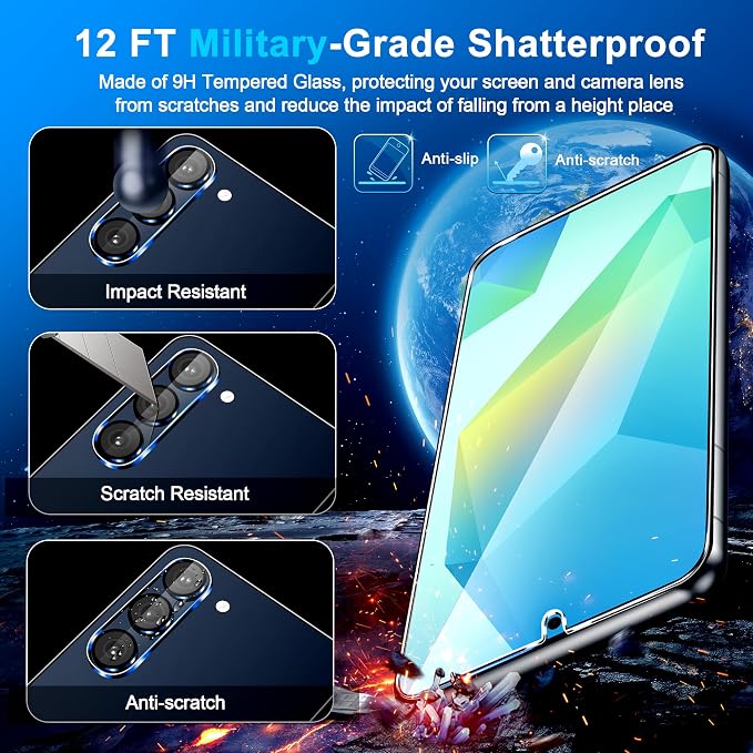 firtstnow 3 Pack for Samsung Galaxy A16 5G Screen Protector Tempered Glass + 3 Pack Camera Lens Protector, Military Grade Shatterproof, 9H Hardness, Fingerprint Unlock, Case Friendly 6.7 Inch - Image 5