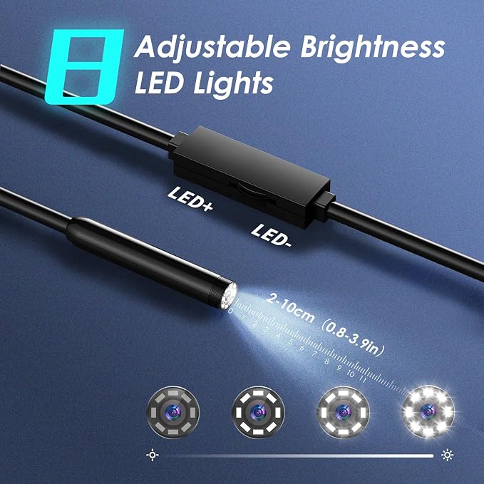 Industrial Endoscope Camera, 1920P HD Borescope Inspection Camera, 8mm IP67 Waterproof Snake Camera with 8 Adjustable LED Lights, 9.8FT(3M) Semi-Rigid Cable for iOS Android - Image 2