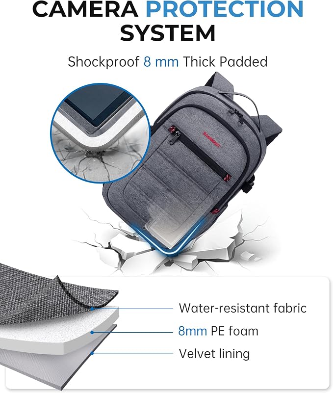BAGSMART Camera Bag for DSLR, Waterproof Camera Backpacks for Photographers, Camera Case with Laptop Compartment-14 Grey - Image 2