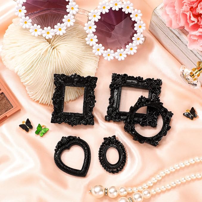 Vicenpal 40 Pcs Black Mini Vintage Picture Frames Bulk | Small Vintage Photo Frames, Antique, Resin, Baroque, Ornate, Cute Wallet Size, for DIY Jewelry Gifts Christmas Wedding Decor - Image 7