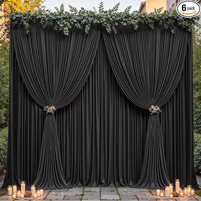 24ftx10ft Wrinkle Free Black Backdrop Curtain - 10 Feet Photography Backdrop Drapes, Silky Polyester Back Drop Cloth for Wedding Baby Shower Balloon Arch Background by Unknown