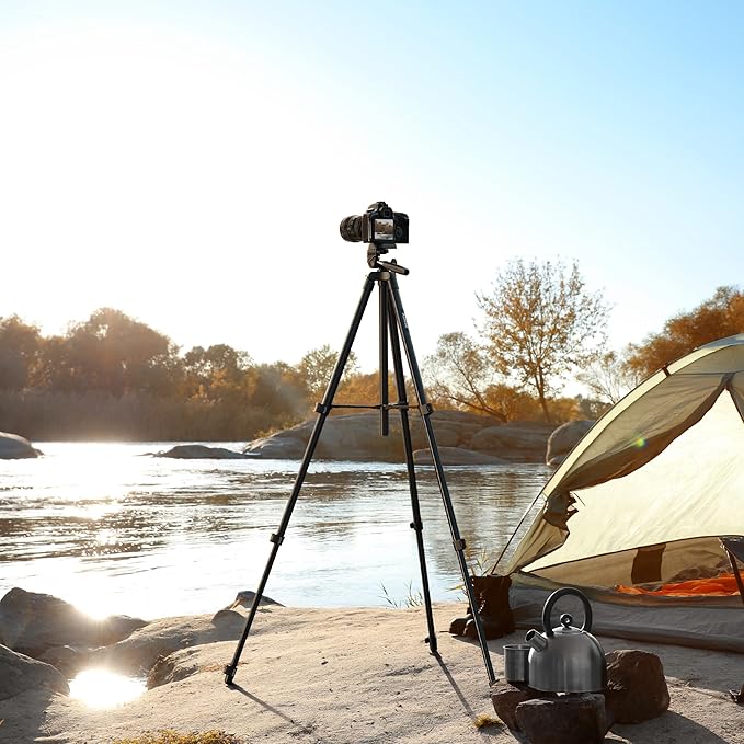 60″ Camera Tripod Lightweight Travel Stand for Canon Nikon Phone | with Wireless Remote Phone Holder and Bag Max Load 6.6 LB Black - Image 7