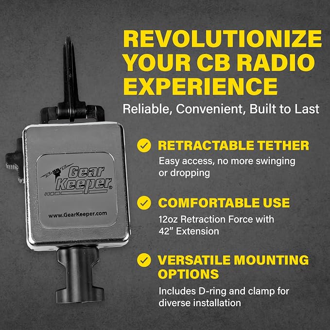 Gear Keeper CB Mic Keeper - Retractable Mic Holder for CB Radio (RT3-4712) | USA made heavy duty locking CB mic holder retractable, snap clip, lanyard & hardware included, 42" reach, 12oz retraction - Image 2