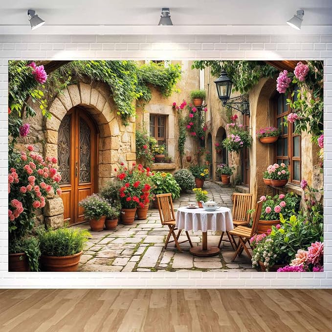 20X10ft Italian Theme Backdrop Italy Town Street Backdrop for Photography, Europe Village Town Landscape Photography Background Garden Tea Party Barnner Photo Studio Props, Color-4 - Image 4
