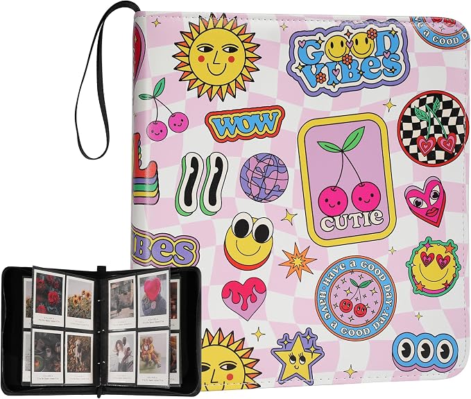 Large Polaroid Photo Album Binder, 240 Pockets. Girly Texture | Fits Polaroid i-Type, 600, SX-70 and Instax Wide 3.5x4.25 films. Acid-free pages protect photos for long-term storage. by GoldbarleyDesign