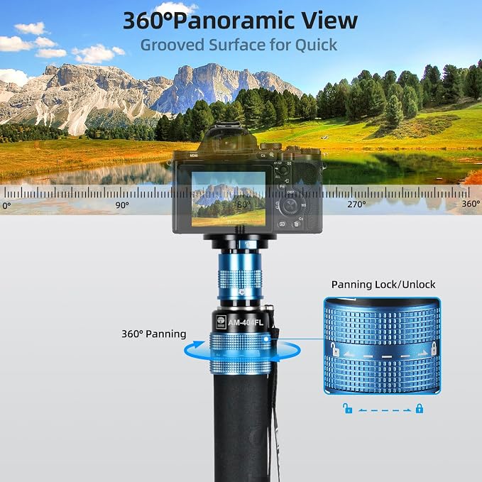 SIRUI AM-404FL Aluminum Camera Monopod with Feet, Removable Base | 74.8" Height, 26.4LB Load, 360° Panning, 4-Section, Canon, Nikon, Sony, DSLR, Mirrorless Camera - Image 6
